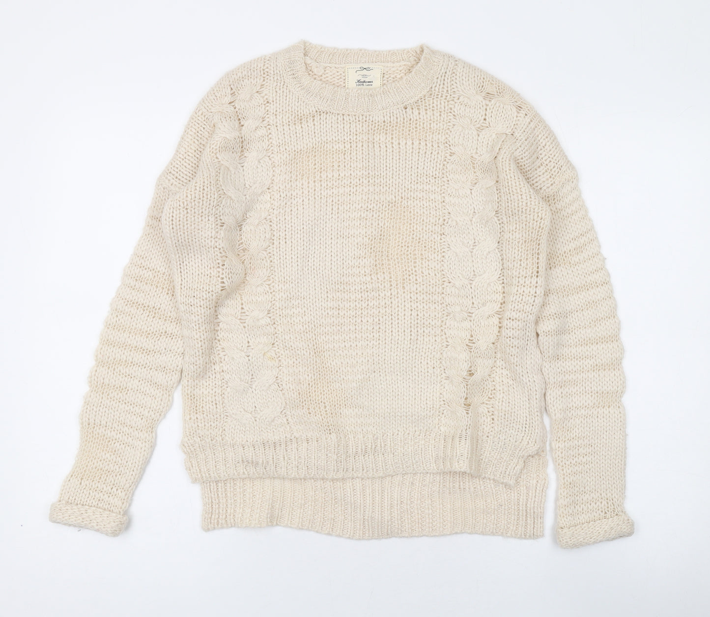 New Look Womens Beige Round Neck Acrylic Pullover Jumper Size 6