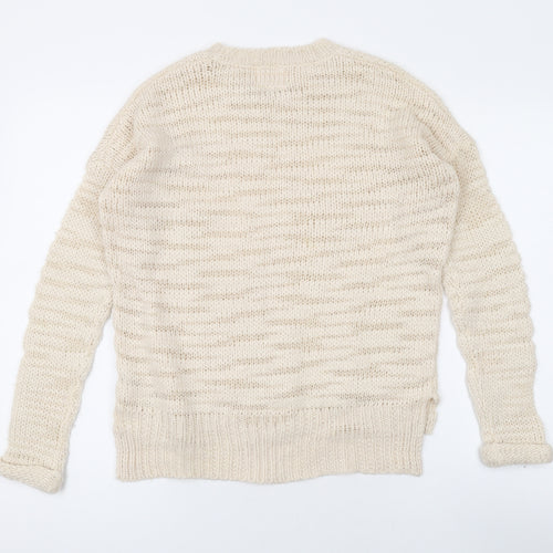 New Look Womens Beige Round Neck Acrylic Pullover Jumper Size 6