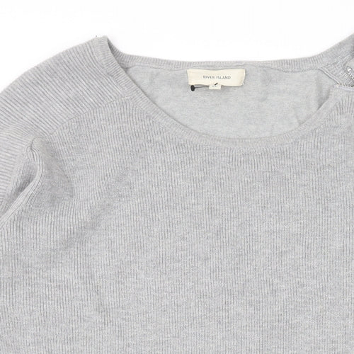 River Island Mens Grey Round Neck Acrylic Pullover Jumper Size XL Long Sleeve