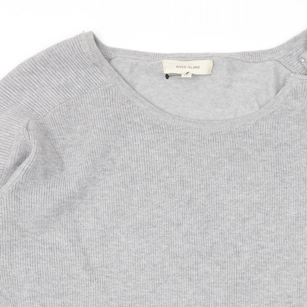 River Island Mens Grey Round Neck Acrylic Pullover Jumper Size XL Long Sleeve
