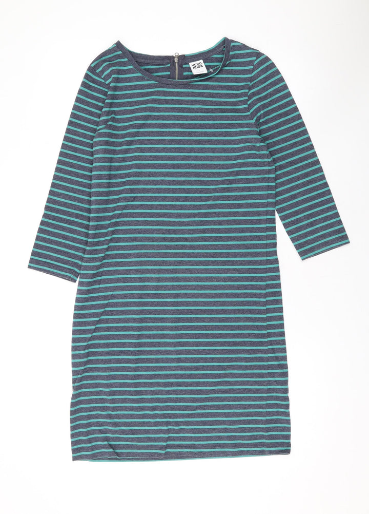 VERO MODA Womens Green Striped Polyester T-Shirt Dress Size S Round Neck Zip