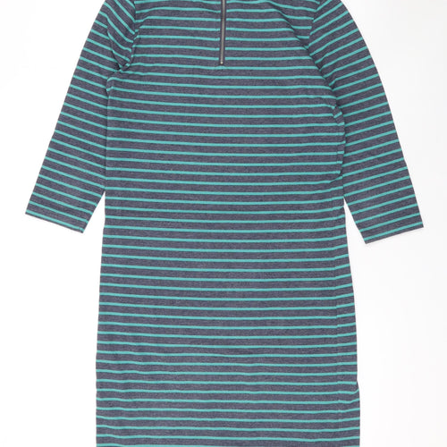 VERO MODA Womens Green Striped Polyester T-Shirt Dress Size S Round Neck Zip