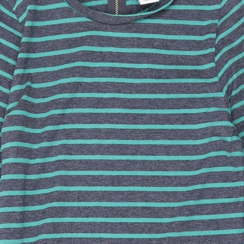 VERO MODA Womens Green Striped Polyester T-Shirt Dress Size S Round Neck Zip