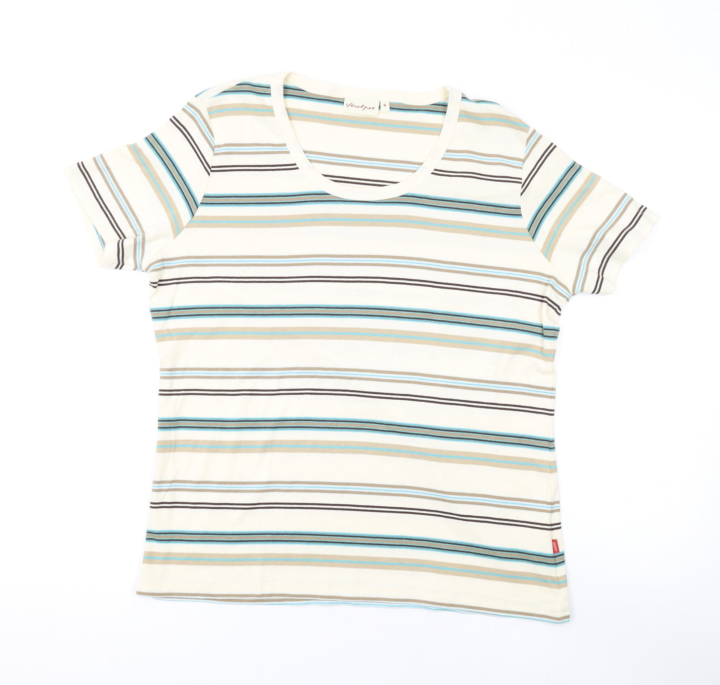 Jackpot Womens Beige Striped Cotton Basic T-Shirt Size XL Scoop Neck