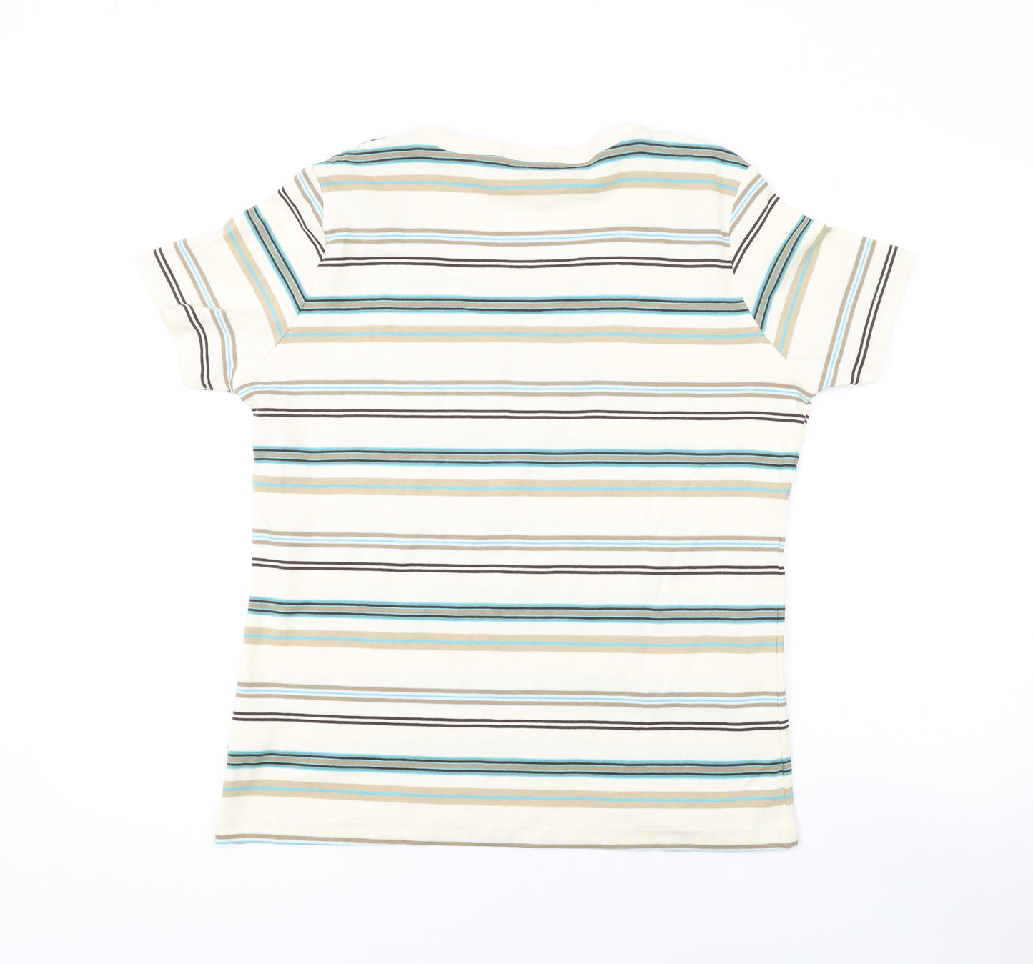 Jackpot Womens Beige Striped Cotton Basic T-Shirt Size XL Scoop Neck