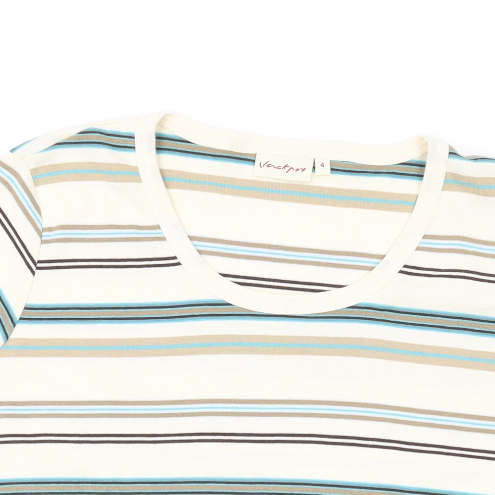 Jackpot Womens Beige Striped Cotton Basic T-Shirt Size XL Scoop Neck