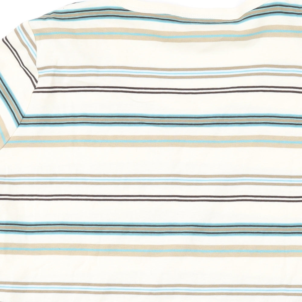 Jackpot Womens Beige Striped Cotton Basic T-Shirt Size XL Scoop Neck