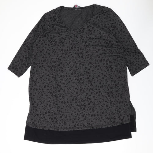Yours Womens Green Animal Print Cotton A-Line Size 16 V-Neck Pullover - Leopard Print
