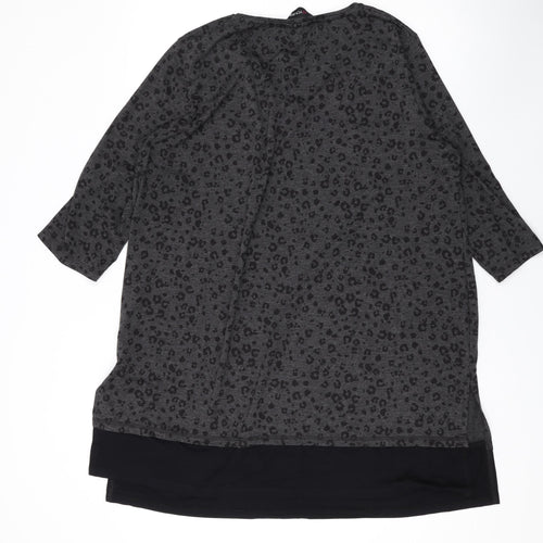 Yours Womens Green Animal Print Cotton A-Line Size 16 V-Neck Pullover - Leopard Print