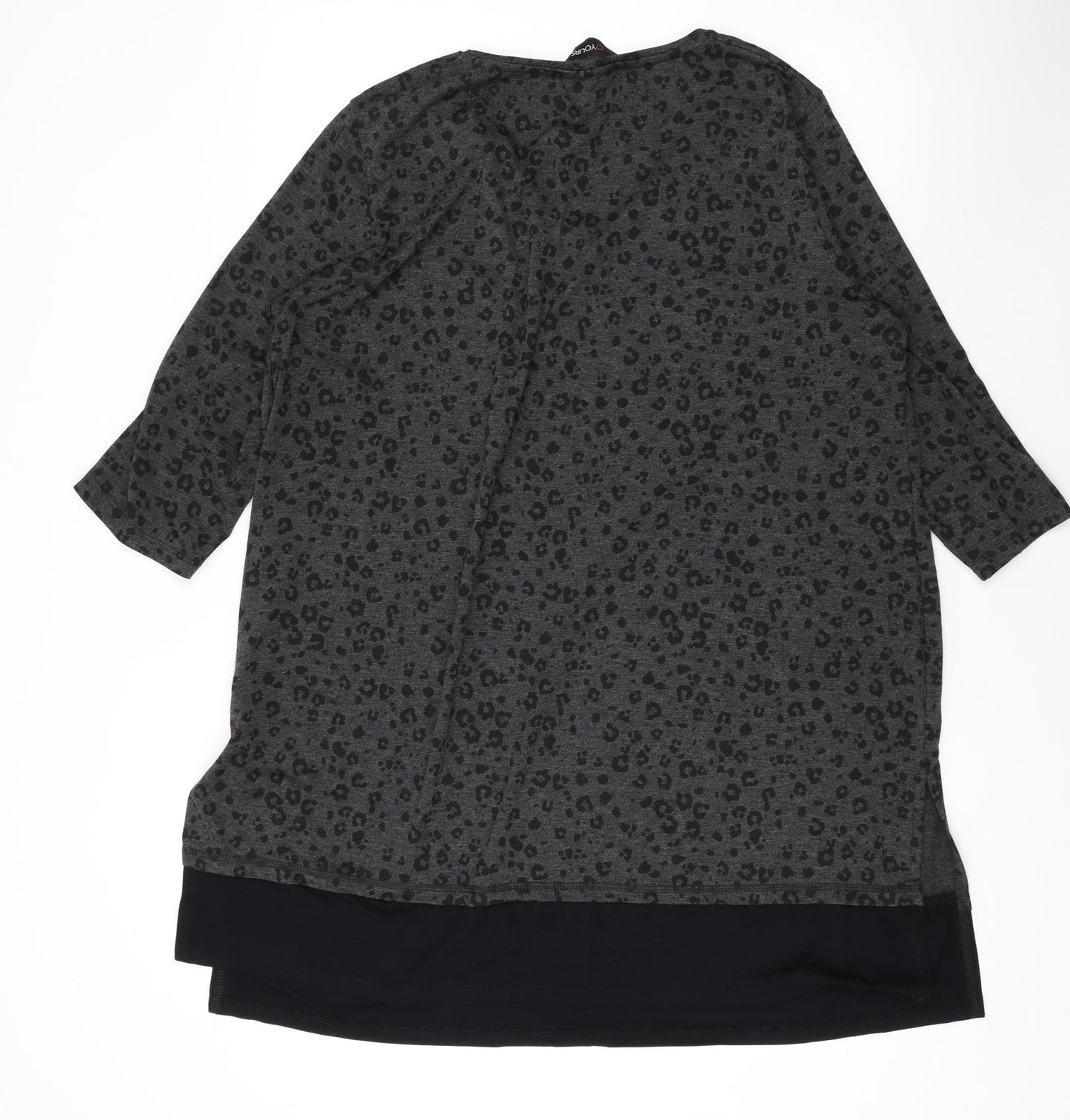 Yours Womens Green Animal Print Cotton A-Line Size 16 V-Neck Pullover - Leopard Print