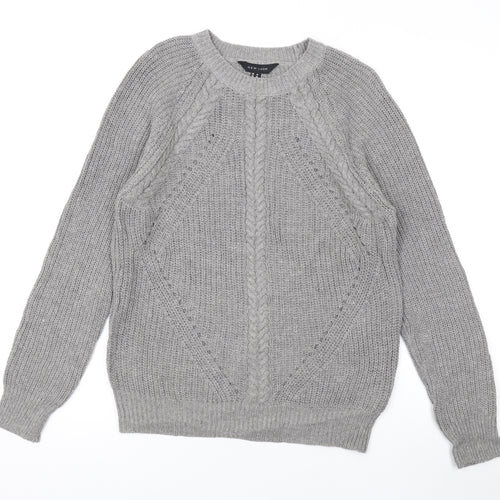 New Look Womens Grey Round Neck Cotton Pullover Jumper Size M