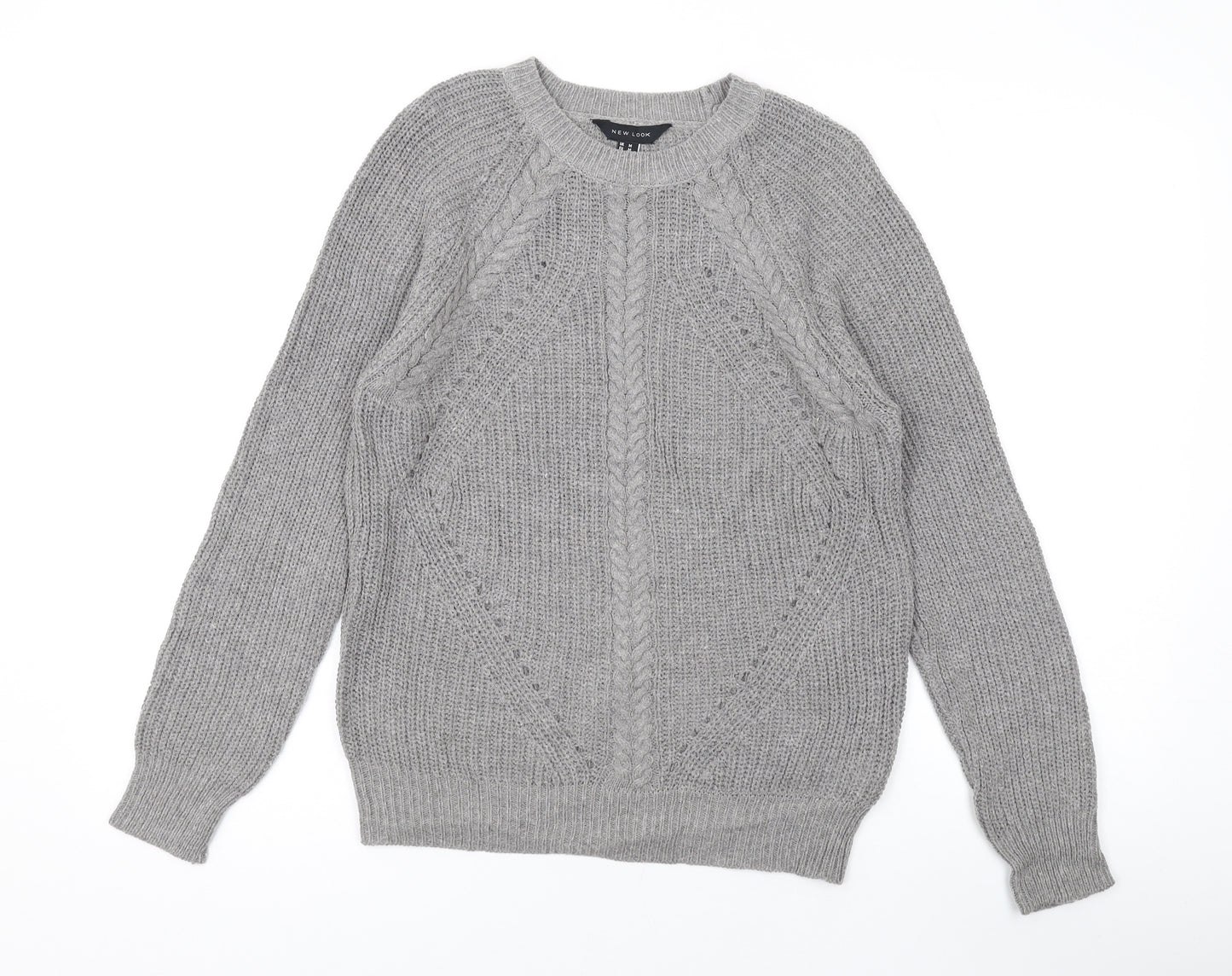 New Look Womens Grey Round Neck Cotton Pullover Jumper Size M