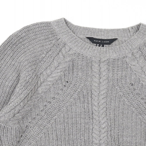 New Look Womens Grey Round Neck Cotton Pullover Jumper Size M