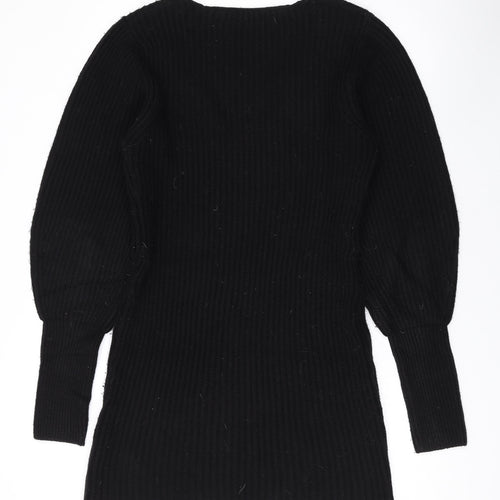 Brave Soul Womens Black V-Neck Acrylic Pullover Jumper Size M
