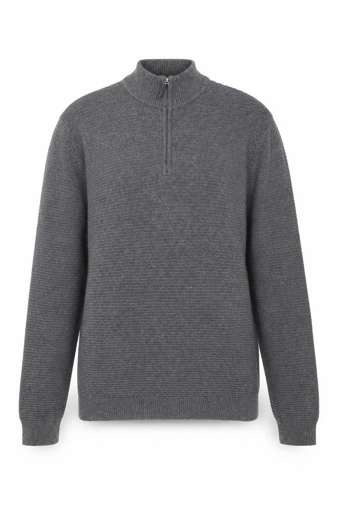 Front view of Melka men’s grey cotton pullover sweatshirt, size L