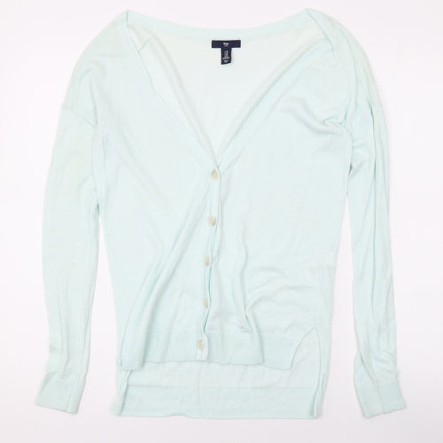 Gap Womens Green V-Neck Cotton Cardigan Jumper Size XS