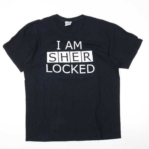 Sherlock Mens Black Cotton T-Shirt Size L Round Neck