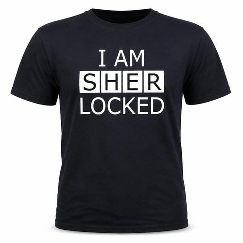 Sherlock Mens Black Cotton T-Shirt Size L Round Neck