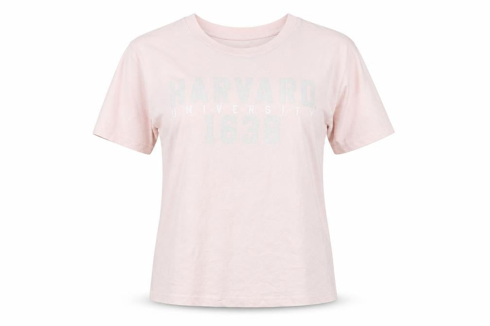 Front view of Harvard women’s pink cotton basic t-shirt, size UK 8, round neck