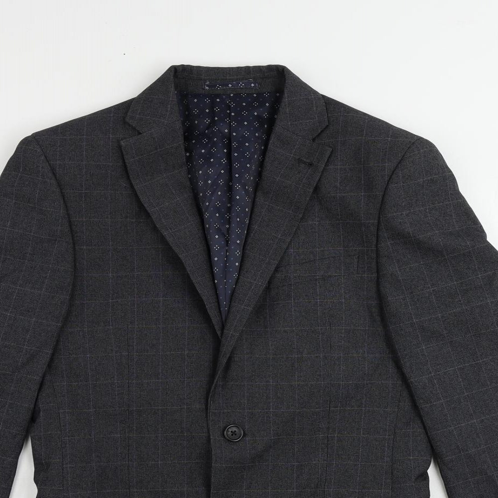 NEXT Mens Grey Plaid Polyester Jacket Suit Jacket Size 36 Regular