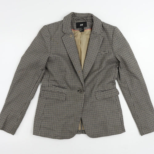 H&M Womens Brown Geometric Jacket Blazer Size 8 Button