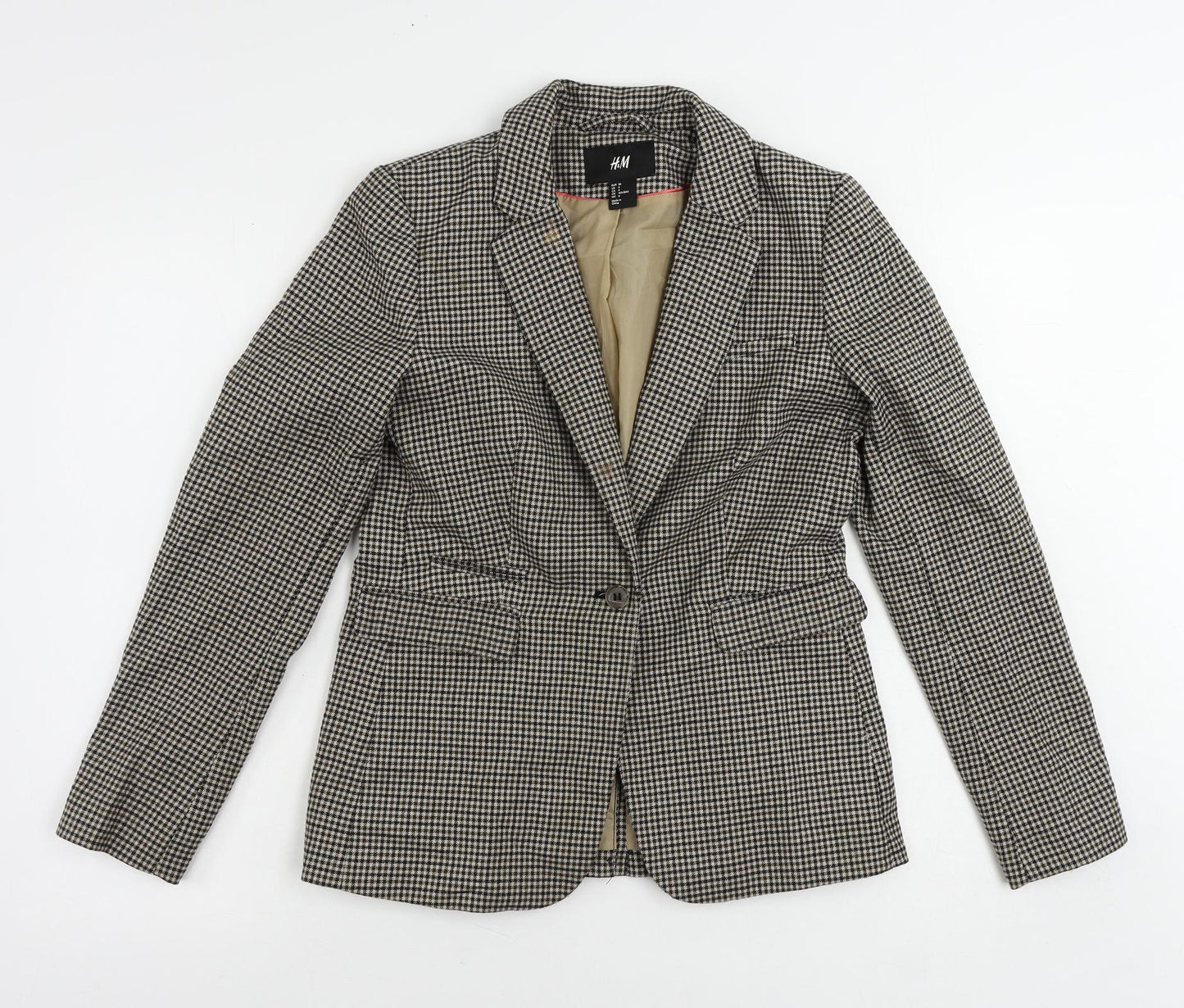 H&M Womens Brown Geometric Jacket Blazer Size 8 Button