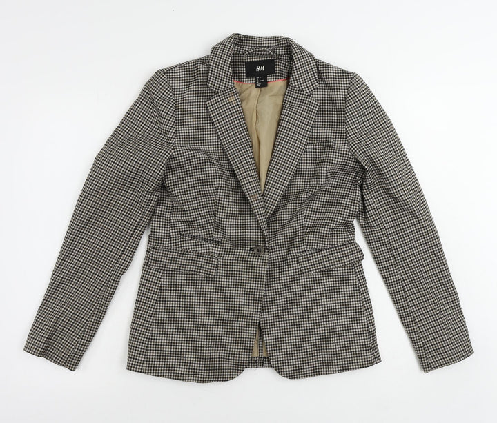H&M Womens Brown Geometric Jacket Blazer Size 8 Button