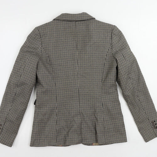 H&M Womens Brown Geometric Jacket Blazer Size 8 Button