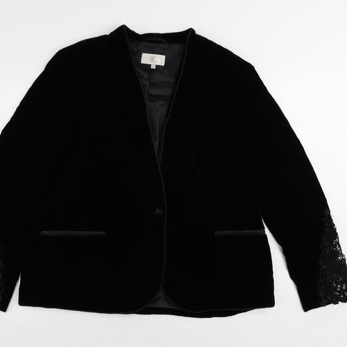 CC Womens Black Jacket Blazer Size 20 Snap - Lace Detail