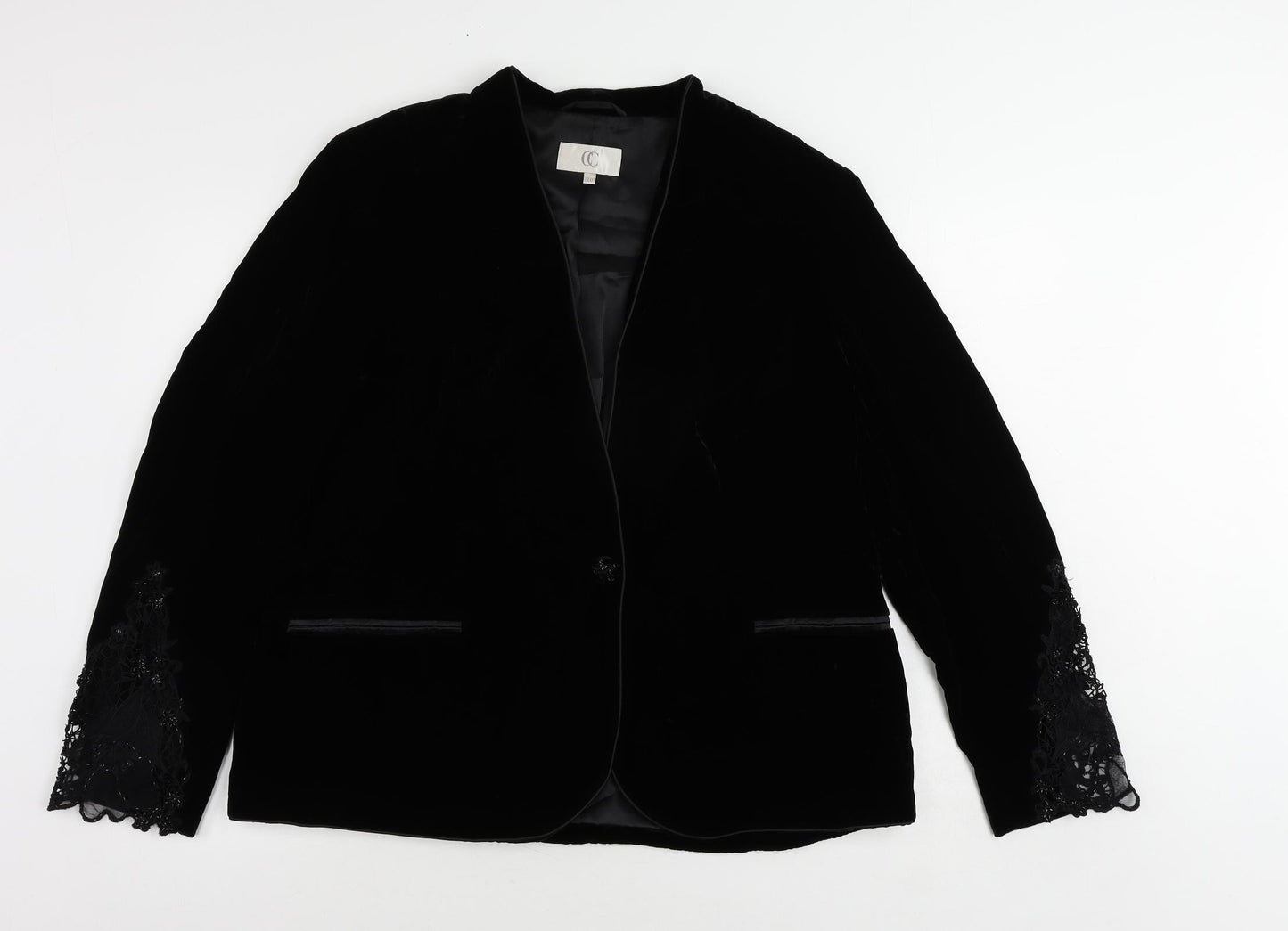 CC Womens Black Jacket Blazer Size 20 Snap - Lace Detail