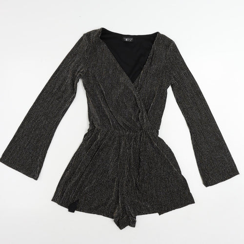 Topshop Womens Black Striped Nylon Playsuit One-Piece Size 8 Pullover - Glitter