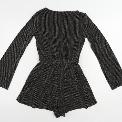Topshop Womens Black Striped Nylon Playsuit One-Piece Size 8 Pullover - Glitter