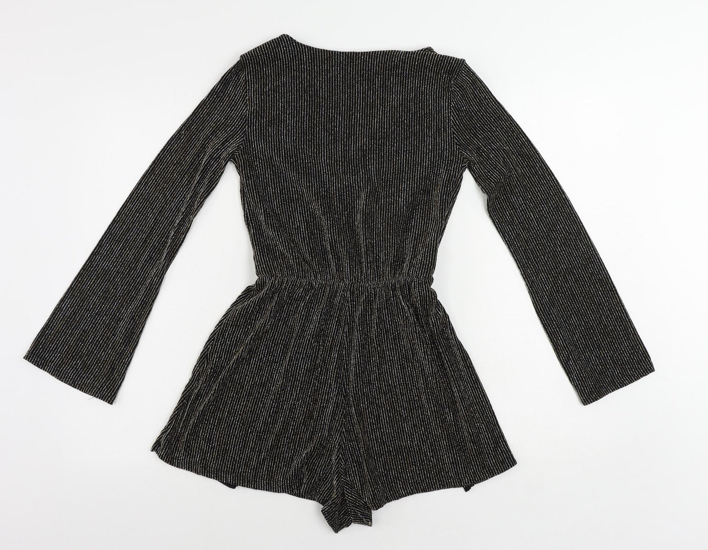 Topshop Womens Black Striped Nylon Playsuit One-Piece Size 8 Pullover - Glitter