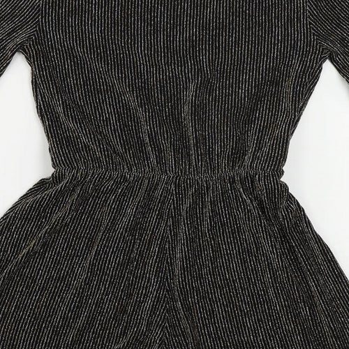 Topshop Womens Black Striped Nylon Playsuit One-Piece Size 8 Pullover - Glitter