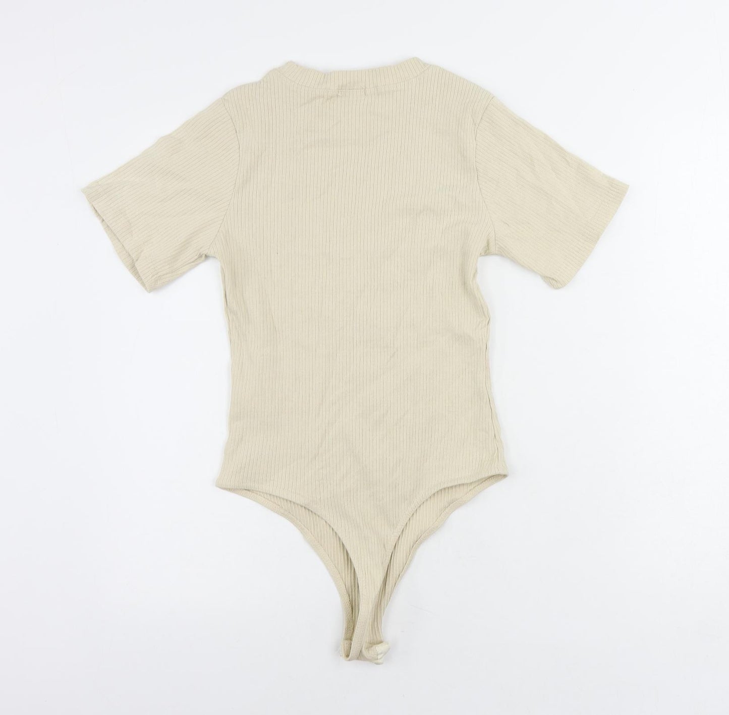 In the Style Womens Beige Cotton Bodysuit One-Piece Size 10 Snap - Ribbed