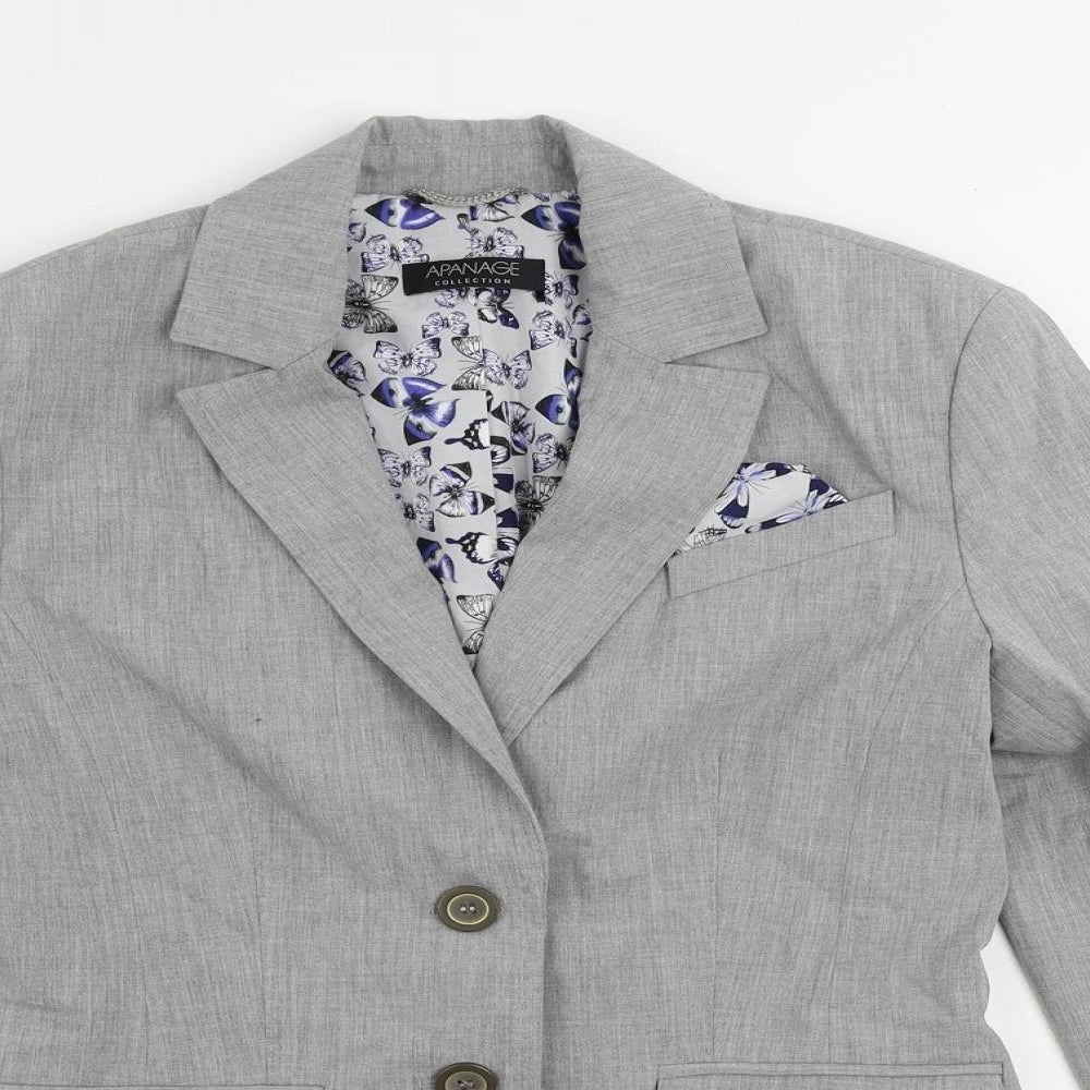 APANAGE Womens Grey Jacket Blazer Size 8 Button