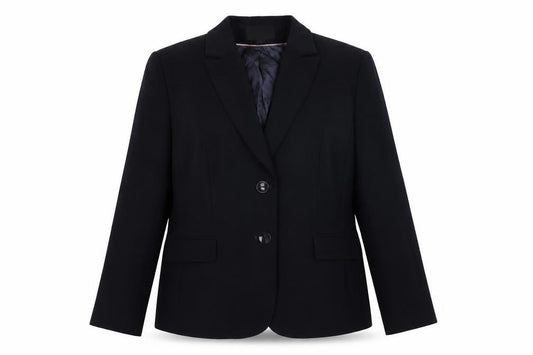 Front view of Busy women’s blue jacket blazer, size UK 18, button