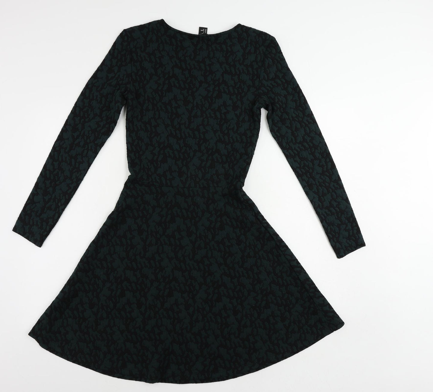 H&M Womens Green Geometric Polyester Skater Dress Size S Round Neck Pullover