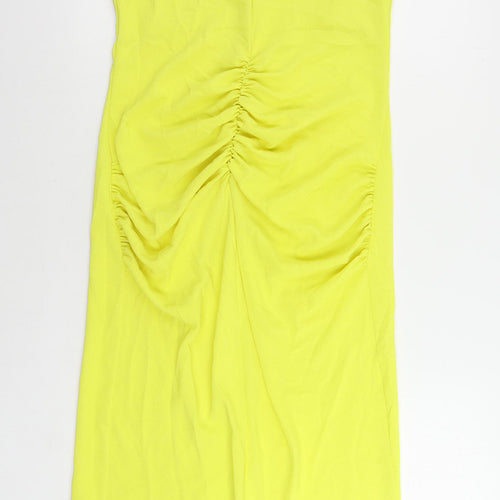 Zara Womens Yellow Polyester Sheath Size S V-Neck Pullover - Ruched