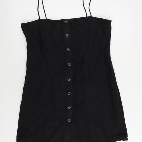 Motel Womens Black Cotton Mini Size M Square Neck Button