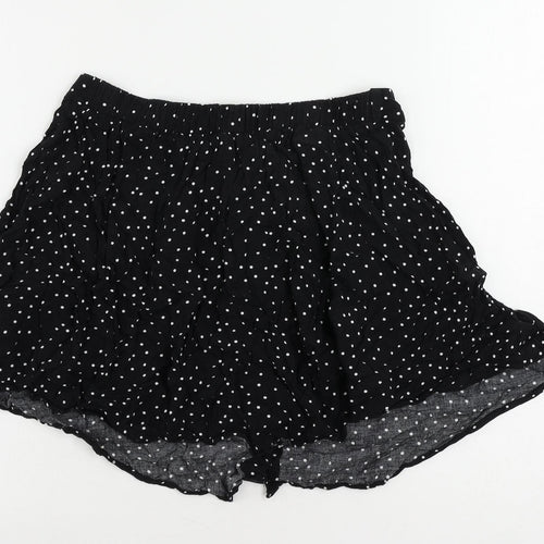New Look Womens Black Polka Dot Viscose Mini Skirt Size 14 Button - Elastic Waist