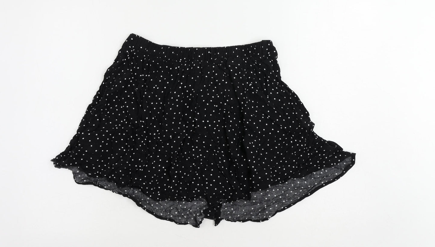 New Look Womens Black Polka Dot Viscose Mini Skirt Size 14 Button - Elastic Waist