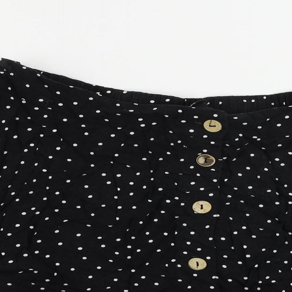 New Look Womens Black Polka Dot Viscose Mini Skirt Size 14 Button - Elastic Waist