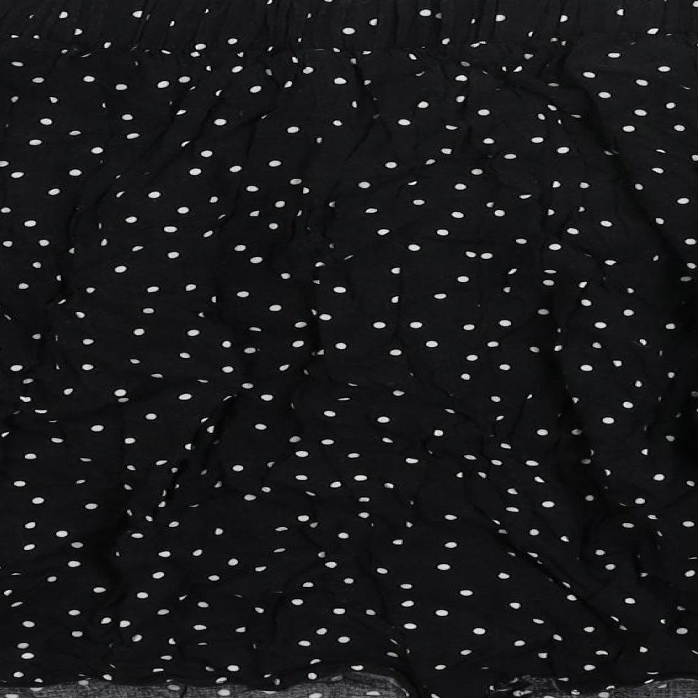 New Look Womens Black Polka Dot Viscose Mini Skirt Size 14 Button - Elastic Waist