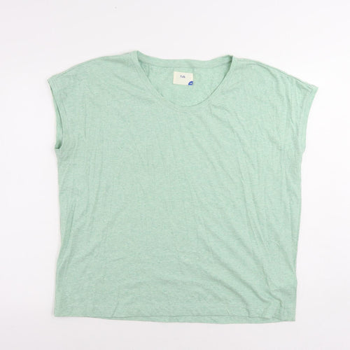 Folk Womens Green Cotton Basic T-Shirt Size 14 Round Neck
