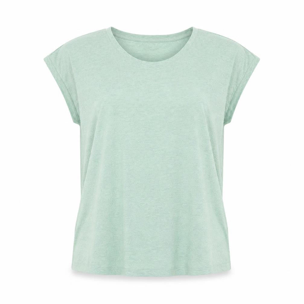 Front view of Folk women’s green cotton basic t-shirt, size UK 14, round neck