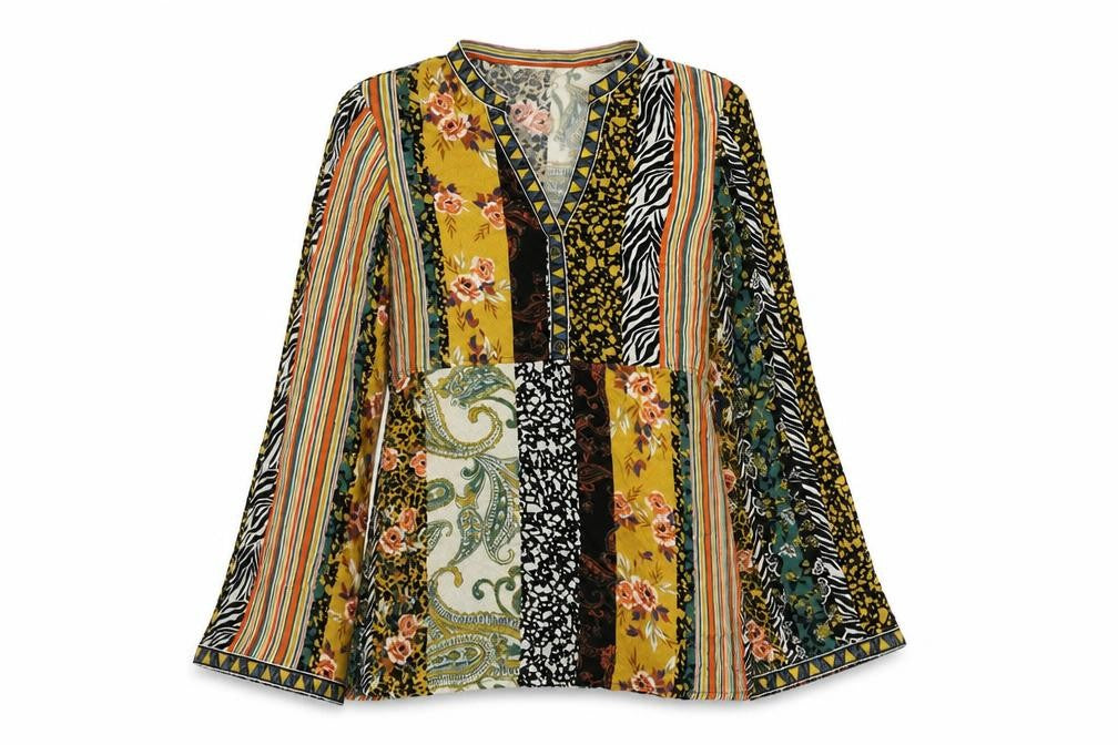 Front view of Apricot women’s multicoloured paisley viscose basic blouse, size UK 8, v-neck
