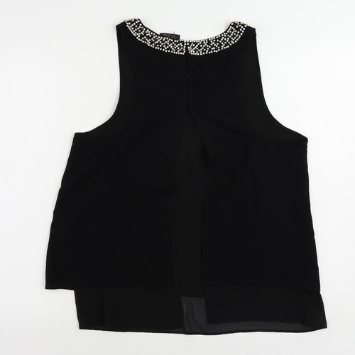 Topshop Womens Black Polyester Basic Blouse Size 12 Scoop Neck - Embellished Neckline