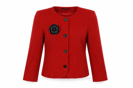 Front view of Libra women’s red jacket, size UK 10, button