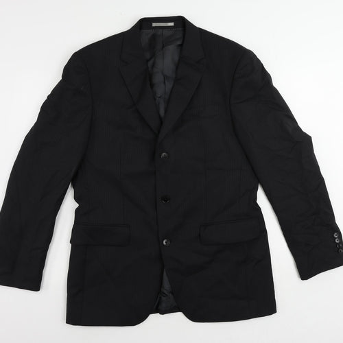 NEXT Mens Black Striped Wool Jacket Suit Jacket Size 40 Regular